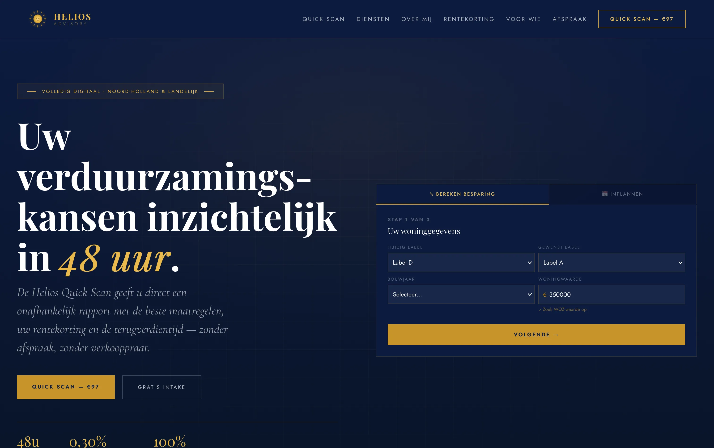 Screenshot van Helios Advisory